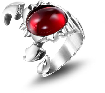Whoiy Eheringe Partnerringe Silber mit Gravur, Edelstahl Ringe Gothic Punk Ringe Partnerringe mit Roter Stein für Herren Größe 62 (19.7)