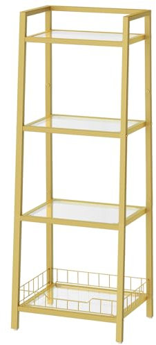 HOOBRO Estantería de Baño, Estantería de Metal de 4 Niveles, Estantería Escalera, con Paneles de Cristal, Estantería con Recinto, para Sala de Estar, Dormitorio, Baño, Estudio, Dorado EGD79CJ01
