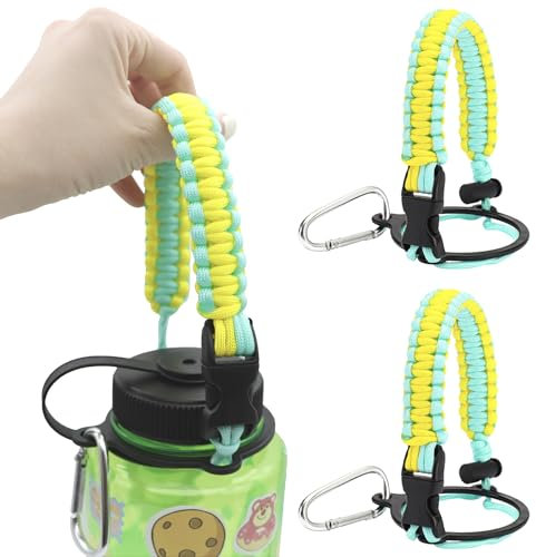 LUTQ 2 Packungen Verschlussriemen für 900 ml Nalgene-Flaschen mit breiter Öffnung, robuster Paracord-Gurt mit Sicherheitsschnalle aus Aluminiumlegierung, Griff kompatibel mit Nalgene Sonnengelb