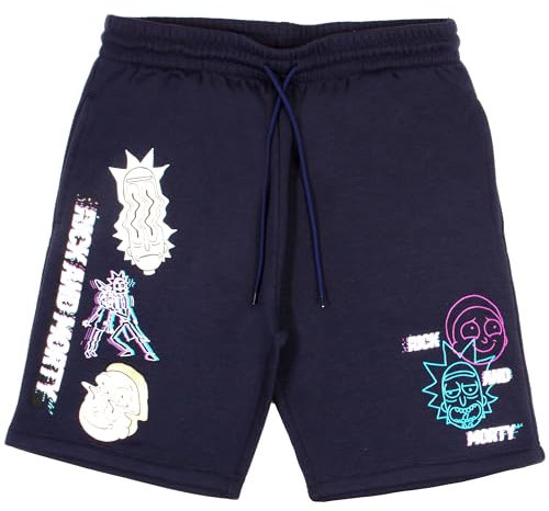 RICK AND MORTY Stilvolle Herren-Shorts, lässig, Fleece, leicht, Grafikdruck, Lounge- und Sportbekleidung, Marineblau, Groß