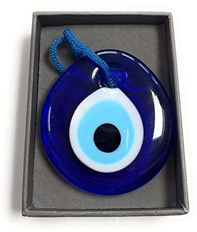 Primeone Lucky Charm, Glass Turkish Nazar Boncuk, Hanging Good Luck Protection, Handmade Blue Evil Eye Charm (5cm)