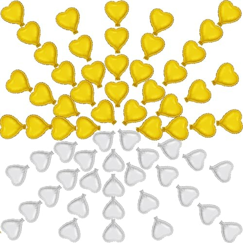 100 Stk. 12,7 cm fünfzackige Stern-Folienballons für Geburtstagsfeier, Hochzeit, Babyparty, Gender Reveal, Geburtstag oder Verlobungsparty Dekoration (Gold & Silber Herz)..