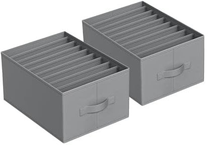 ManGotree Wardrobe Closet Organizers for Clothes,9 Compartment Foldable Drawers Organizers with Handles, Closet Clothes organizers for Pants, Jeans,T shirt,Sweater, 2Pack Grey