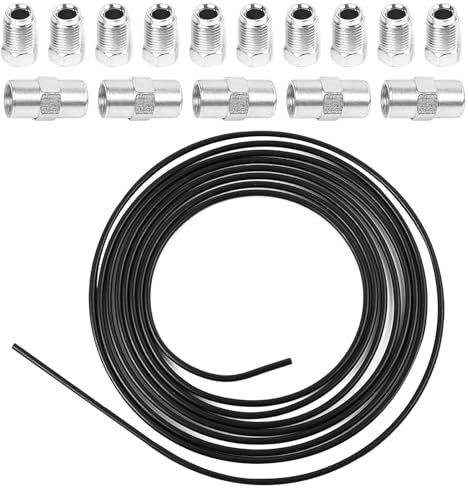Easyhomie 5m Schwarzes Bremsleitung Set, Ø 4,75mm Bremsrohr mit 10 Verschraubungen und 5 Verbinder für Bördel F