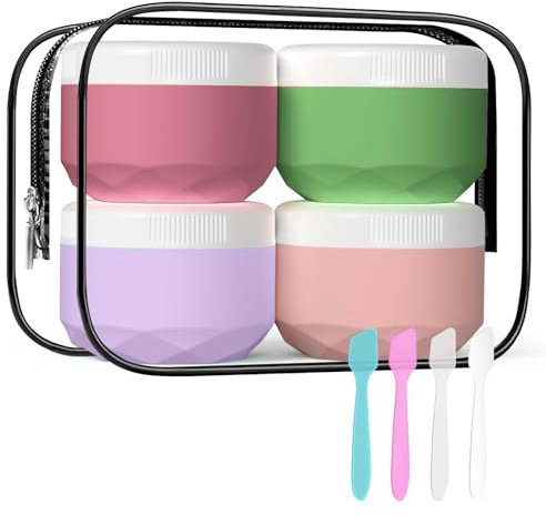 WLEAD 4 Stück Tiegel, 50ml Silikon Cremedose TSA-geprüfter Reisebehälter mit transparenter Tasche, auslaufsicher für Kosmetik Gesicht Körper BPA-frei