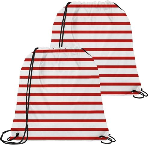 VAPOKF Turnbeutel mit Kordelzug, Turnbeutel aus Polyethylen, große Schnur, Schwimmtrainer-Tasche, personalisierbar, für Schule, Fitnessstudio, Sport, Reisen, rot und weiß, gestreift, 2 Stück, multi,