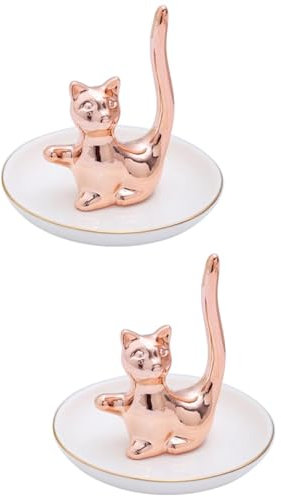 TENDYCOCO 2pcs Holder Pottery Trinket Dish Trinket Tray Ring Holder Tray Ring Stand Ring Tray Stand Key Bowl Home Cat Decor Trinket Holder Makeup Tray Plate Rings Rose Gold Ceramics