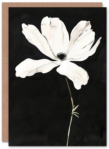 Artery8 Greeting Card White Flower Bloom Black Background Watercolour Blank For Him Or Her Art Sympathy Card