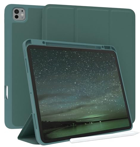 EAZY CASE - Custodia protettiva con supporto per stilo per iPad Pro 13 (2024) Custodia Copertura per tablet Touchpen Smartcase staccabile Pieghevole Auto Sleep Wake Up in Verde notte