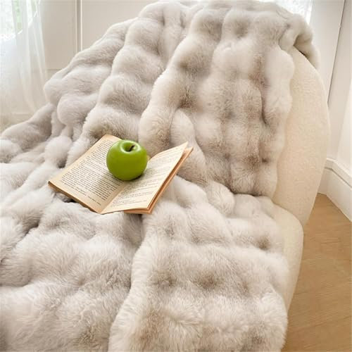 Générique Faux Rabbit Fur Throw Blanket, Fluffy Thick Warm Blanket,Soft Cozy Decorative Blanket Ruched Plush Reversible Blanket for Couch Bed Sofa Living Room Bedroom