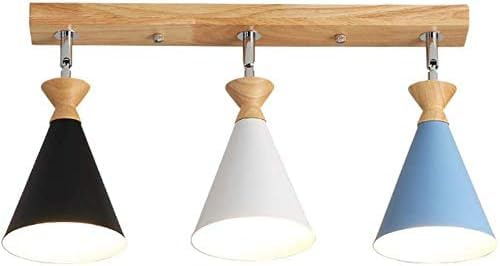 HONY-LIGHT Vintage Holz Deckenstrahler schwenkbar Deckenleuchte mit 3 Flammige weiß Schwarz Blau Metall Deckenspot für Flur Bar Café Büro Korridor Wohnzimmer Esszimmer Küche Deckenbeleuchtung, E27