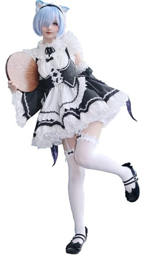 FCCAM Re0 Rem Cosplay Maid Dress Maid Cosplay Maid Outfit Maid Kostüm Cosplay Damen Anime Re:Life in a different world from zero,L