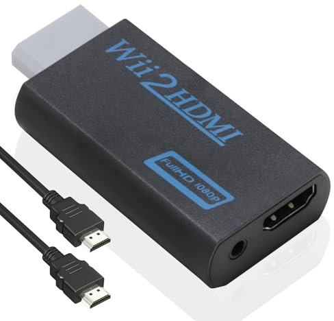 QTMMC Wii to HDMI Adapter Wii HDMI Adaptor Wii 2 HDMI 1080P/720P with 3ft Wii Cable to Hdmi, 3.5mm Audio HD Video Output Jack Adaptor for Smart TV with Wii Display Modes Black