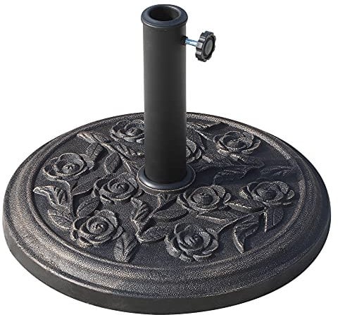 Outsunny 9kg Garden Parasol Base, Round Resin Cast Iron Effect Sun Umbrella Base, Outdoor Umbrella Stand for 38mm or 48mm Outdoor Umbrella Poles, Bronze Tone