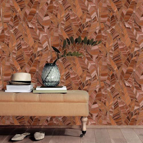 Erismann Vliestapete Elle Blattmuster Grafik Rot Orange Gold Metallic 10446-13