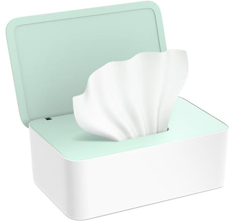 Kolamom Boîte à Lingettes Distributeur, Boîtes de Papier Toilette Humide pour Bébés et Adultes, Boîte de Lingette Humides avec Couvercle pour l'extérieur, la maison et le bureau - Vert
