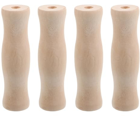 BUGUUYO Grillutensilien Mit Holzgriff 4 Stück Einlochgriff Hitzebeständig rutschfest Für Grillen Camping Küche 4.33X1.18X1.18 Zoll Praktisches Grillzubehör