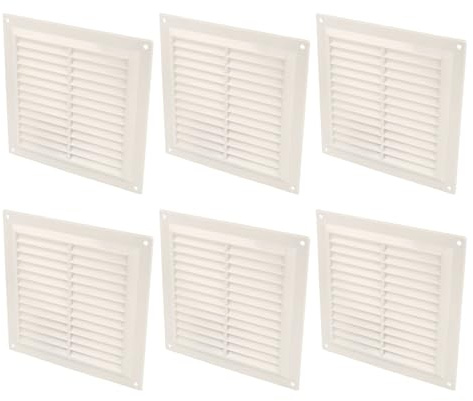 Amig - Pack de 6 Rejillas cuadradas de plástico con mosquitera- Rejillas de ventilación para salida de aire - Adecuado para techo de cocina y baño - Medidas: 200 x 200 mm - Color: Blanco