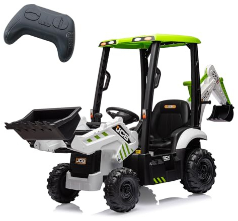 12V 4-In-1 Elektrotraktor Für Kinder Mit Bagger/Bulldozer/Abnehmbarem Dach – 2,4-GHz-Fernbedienung Für Eltern, Hupe Und Einstellbare Geschwindigkeit (2–4 Km/h) – Sicheres Spielzeug Für Kinder Ab 3 Jah