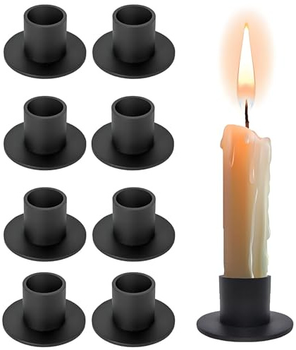 8 Stück Kerzenständer Schwarz, Metall, Kerzenhalter für Stabkerzen, Retro | Mattes Schwarz, Robuste Metallausführung, Runde 5-cm-Basis, Passend für Standardkerzen bis 2 cm, Klassische Tischdeko Daheim