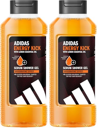 adidas Active Skin & Mind, Energy Kick Shower Gel, Duschgel für Herren, 400 ml (Packung mit 2)