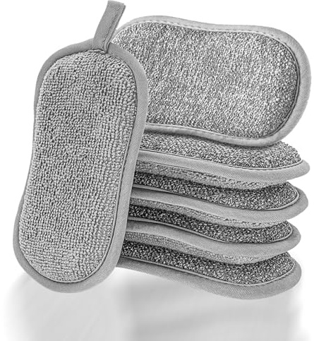 Double Sided Dishwashing Cloth,Reusable Washing Up Sponge(16*9cm),6 Pcs | Multipurpose Dish Scrubber Sponges,Non-Scratch Cellulose Scrub Sponges for Pans Dishes Kitchen Bathroom Clean(Grey)