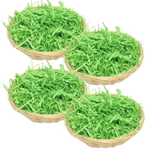 COSBERY 4 Stück Osterkörbchen (22 * 7cm), 200g Ostergras Grün, Osterkorb zum Befüllen, Osternester zum Befüllen, Gras für Osternest, Ostern deko, Geschenkkorb Ostern, Osternest Gras für Ostereier