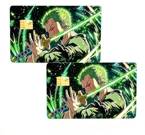 Luffy Kreditkarten Skin Aufkleber 2 Stück Wasserdicht Cartoon Anime Debitkarten Stickers für Most Transport Metro Schlüssel Bankkarten,Funny Coole Grüne Skin Decal für Teenager Mädchen Erwachsene