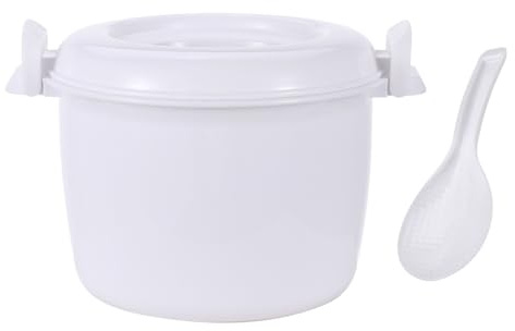 Microwave Rice Cooker Household Microwave Oven Rice Cooker Vessel Heating, Portable High Temperature Lunch Box Steamer Container(White S)