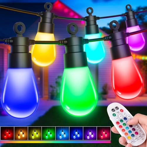 Festoon Lights Outdoor Mains Powered - 69FT/21.1M RGB Garden String Light | RGB Colour Changing LED with Remote Control, IP65 Waterproof Christmas Lights for Outside Gazebo Party Balcony Patio Fence