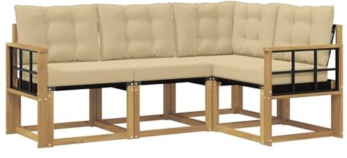 vidaXL Outdoor-Sofagarnitur mit Kissen 4 pcs Weiß und Beige, Gartenmöbel, modernes Sofa-Set für draußen, Loungebereich, haltbare Terrasse zum Entspannen und Wohlfühlen