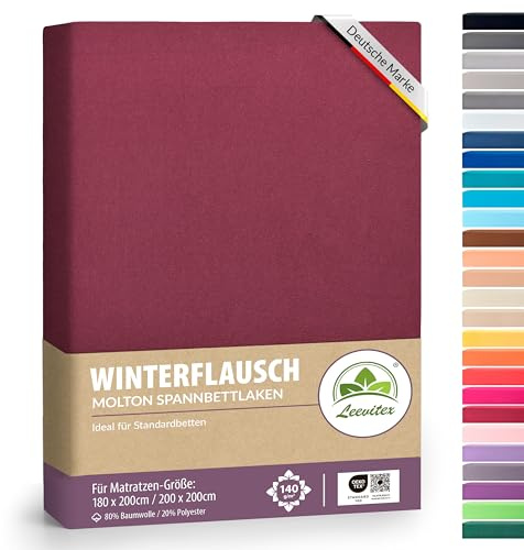 Winter Spannbettlaken | Farbenfrohes Thermo Fleece | Spannbetttuch, Bettlaken in vielen Größen und Farben (180 x 200 cm - 200 x 200 cm, Bordeaux/Weinrot)