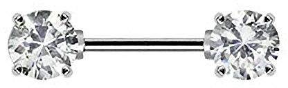 Piersando Brustwarzen Piercing Intimpiercing Nippelpiercing Brust Nippel Intim Brustwarzenpiercing Barbell mit Doppel Kristall Kugel 16mm Silber Clear