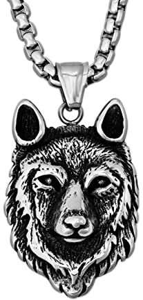 HAQUIL Wolf Necklace, Stainless Steel Alpha Male Wolf Head Pendant, Box Chain, Wolf Jewelry Gift for Men and Women