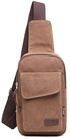 FANDARE Brusttasche Herren Schultertasche Sling Bag Rucksack 7.9 inch iPad Sling Bag Segeltuch Tasche Umhängetasche Sporttasche für Wandern,Abenteuer,Sport, Reisen und Joggen Braun