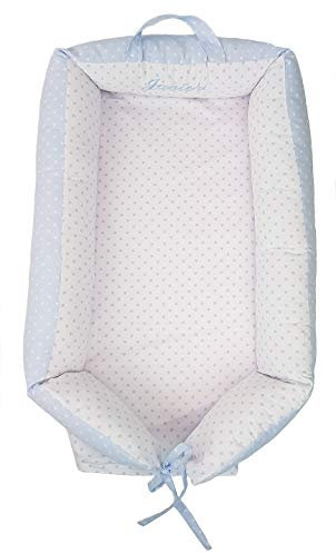Überzüge und Wendbar Multifunktionale Kuschelnest, Babynest Kuschelnest oder Babynestchen Kuchelnest Personifizierte MIT NAME. Verfügbar in mehreren Modellen (Sterne Hellblau)