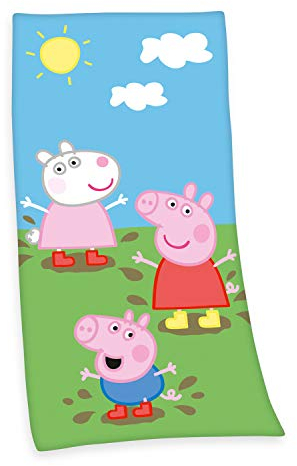 Herding Peppa Pig Velourstuch, 75 x 150 cm, Baumwolle/Velours, Mehrfarbig