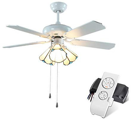 Ventilador de techo de estilo Tiffany con la luz de luz, LED ventilador de techo con mando a distancia para la vida de la lámpara dormitorio de la sala (42 pulgadas),3lights