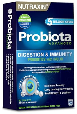 Nutraxin Probiota Advanced - 60 Tablets, 2 Months Supply | Probiota Advanced, 2.5 Billion CFU, 4 Strains with Inulin, Triple-Layer Protected