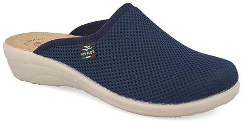 Fly Flot T4368 Fe Blau Damen Hausschuhe Made in Italy Echtes Leder Antischock Stoff, blau, 41 EU