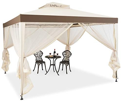 GOPLUS Robuster Pavillon, Gartenpavillon Wasserdicht & Sonnenschutz, Partyzelt 3x3m mit 4 Seitenwänden & doppeltem Dach, Gartenzelt für Partys, Oktoberfest, Hochzeiten, In 2 Farben erhältlich (Beige)