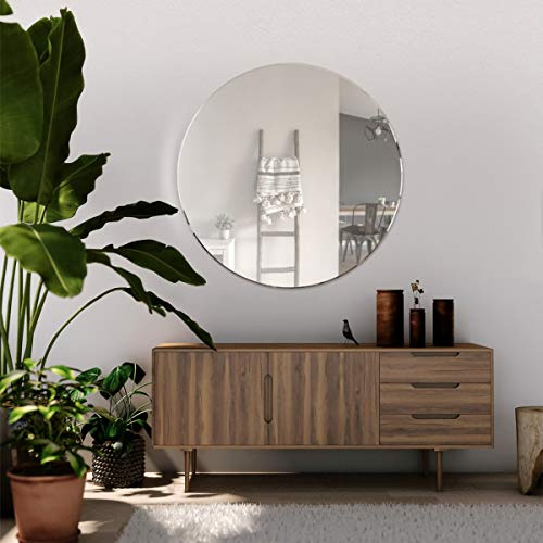 MirrorOutlet YC093-A Modern Classic Circular Bevelled Wall Mirror — Large Size, circular Decorative for Lounge, Dining Room, Bathroom, Bedroom, and More — 80cm X 80cm,Frameless