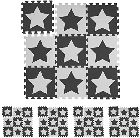 Relaxdays 45 TLG. Puzzlematte Sterne, 90 Puzzleteile, Eva Schaumstoff, schadstofffrei, Spielunterlage 91 x 91 cm, weiß-grau