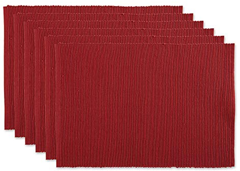 DII Basic Everyday Gerippte Tischset-Set, 100% Baumwolle, 33 x 48 cm, Scheunenrot, 6-teilig
