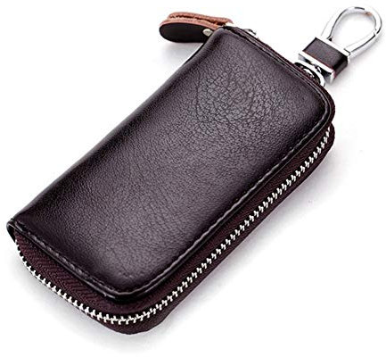 Portachiavi in Pelle per Auto, Portafoglio con Cerniera, Custodia Portamonete e Astucci Chiavi per Donna e Uomo - 6 Ganci e 1 Portachiavi