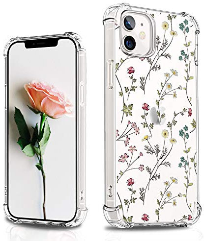 XIMIZU Case for iPhone 12 Pro,Compatible with iPhone 12 Case Shockproof Reinforced Corners TPU Bumper Protective Cover with Embossed Design 6.1 inch (Flower A01)