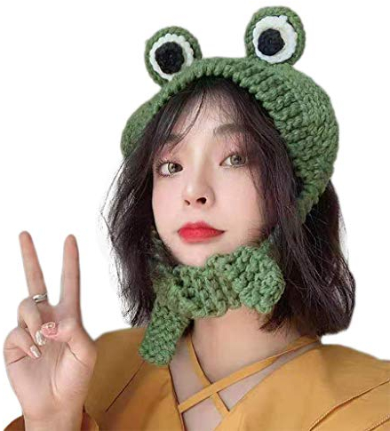 6Wcveuebuc Süße Frosch-Augen-Mütze, gestrickt, mit Ohrenklappen