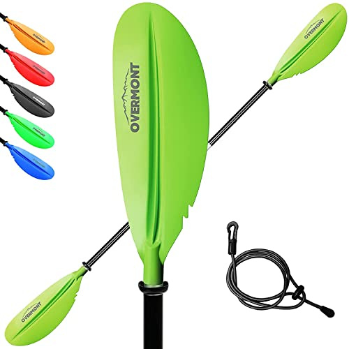 OVERMONT Paddel Aluminium Doppelpaddel mit Leash verstellbare Paddelblätter für Kanusport Kajakfahren Kanadierboot Ruderboot Schwarz Rot Orange Blau Grün