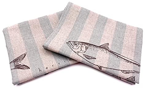 JOWOLLINA 2er-Set: Geschirrtücher Küchenhandtücher Handtücher 47x70 cm Halbleinen Bedruckt (Stripe Herring)