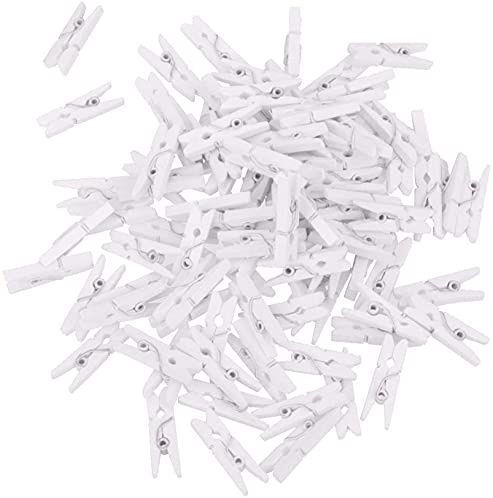 Anawakia 100 Mollette in legno per biancheria, mini mollette per foto, artigianato, artigianato, artigianato, decorazioni in legno, foto, carta da 2,5 cm (bianco)